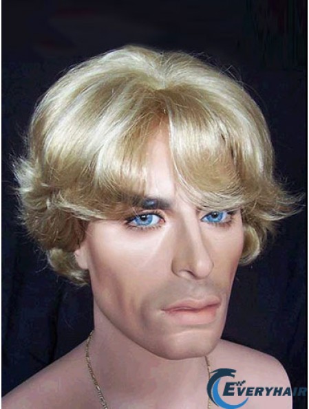 Wavy Short Blonde Synthetic Capless 6 inch Man Wig In UK