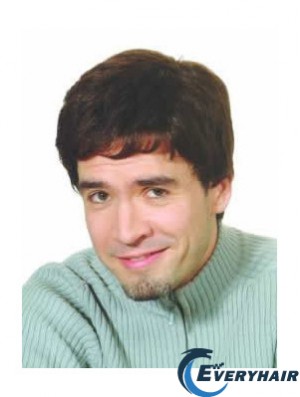 Capless Brown Synthetic Short Straight Natural Mans Wigs