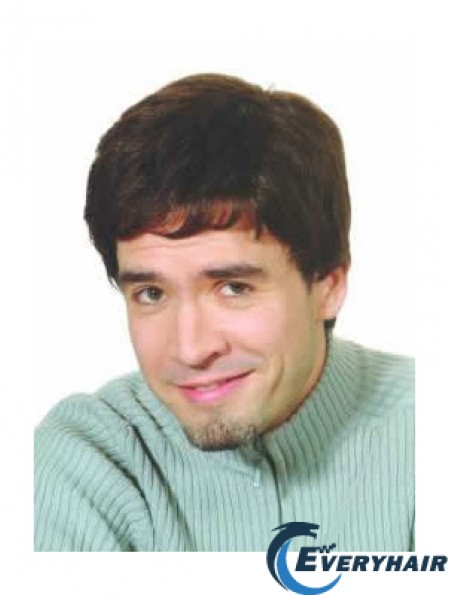 Capless Brown Synthetic Short Straight Natural Mans Wigs