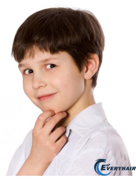Straight Short Brown Remy Human Hair Capless Kids Wigs