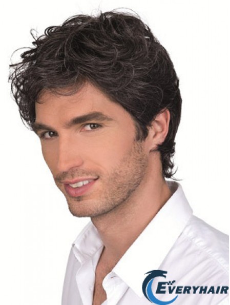 Remy Human Brown Curly Monofilam 4 inch Short Mans Wig