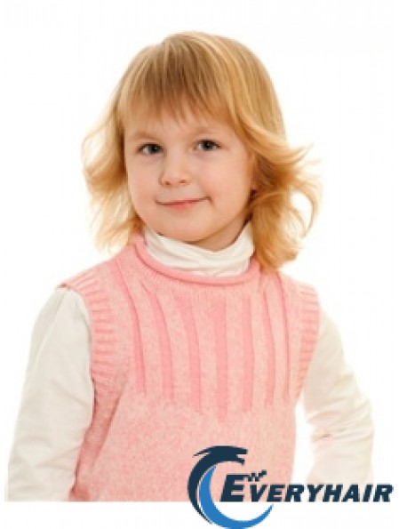 Wavy Shoulder Length Blonde Remy Human Hair 100% Hand-tied Kids Wigs