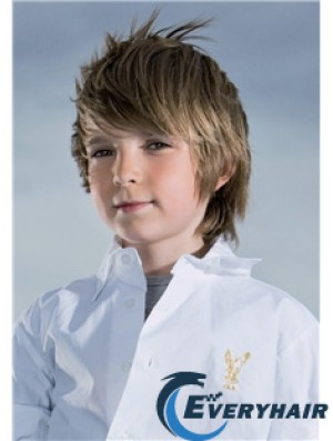 Straight Short Brown Remy Human Hair Capless Kids Wigs