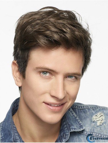 Short Straight Brown Synthetic Monofilament Human Hair Wigs UK