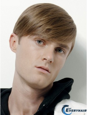 Natural Capless Cropped Short Brown Remy Human Mens Wig
