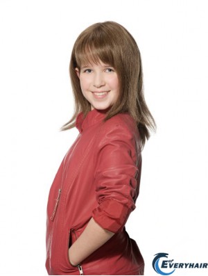 Straight Long Brown Synthetic 100% Hand-tied Kids Wigs