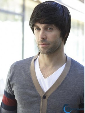Black Full Lace Short Straight Human Hair Wigs Men UK