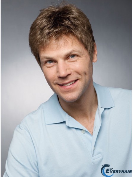 Remy Human 100% Hand Tied Brown Straight Men's Hair Wig