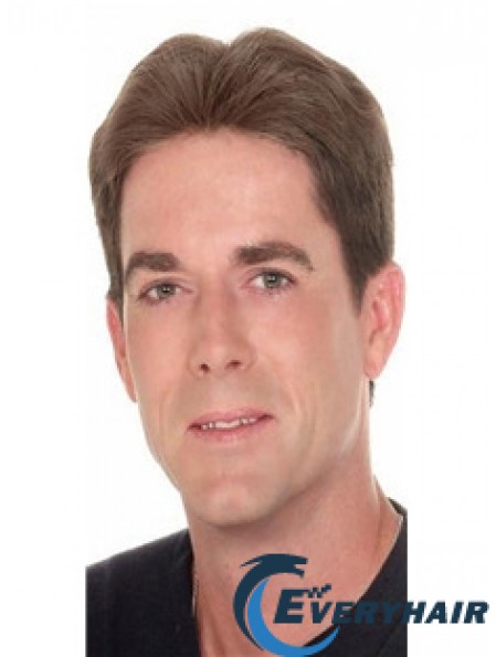 Black Straight 100% Hand Tied Brown Short Mens Wigs For Sale UK