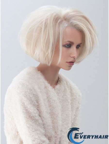 Fashion Medium Bob Wigs Platinum Color Straight Style Chin Length