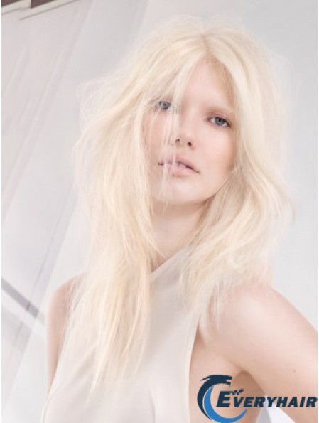 Lace Front Without Bangs Long Straight 18 inch Platinum Blonde Soft Fashion Wigs