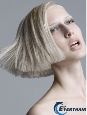 Capless Grey Chin Length Straight 10 inch Platinum Blonde Popular Fashion Wigs