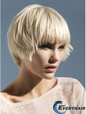 Monofilament Boycuts Short Straight 10 inch Platinum Blonde Convenient Fashion Wigs