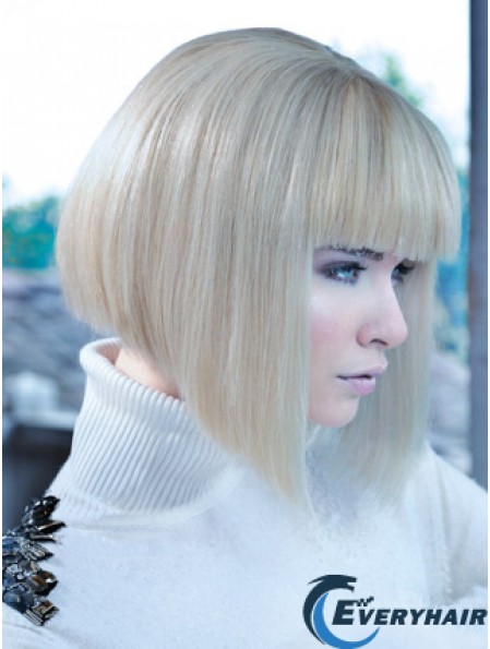 Lace Front Bobs Chin Length Straight 12 inch Platinum Blonde No-Fuss Fashion Wigs