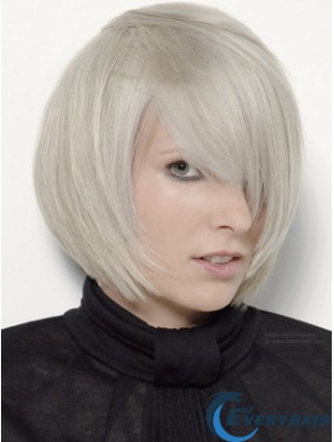 Capless Grey Chin Length Straight 12 inch Platinum Blonde Stylish Fashion Wigs