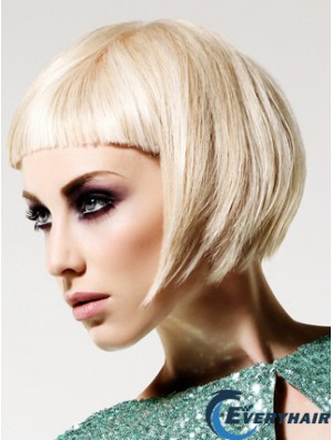 Monofilament Bobs Short Straight 10 inch Platinum Blonde Hairstyles Fashion Wigs
