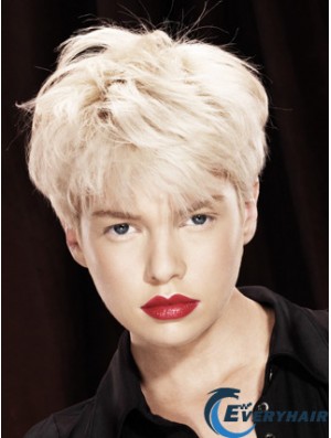 Monofilament Boycuts Short Straight 8 inch Platinum Blonde Durable Fashion Wigs