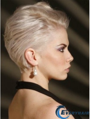 Capless Boycuts Short Straight 8 inch Platinum Blonde Affordable Fashion Wigs