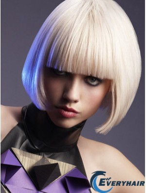 Capless Bobs Chin Length Straight 10 inch Platinum Blonde Best Fashion Wigs