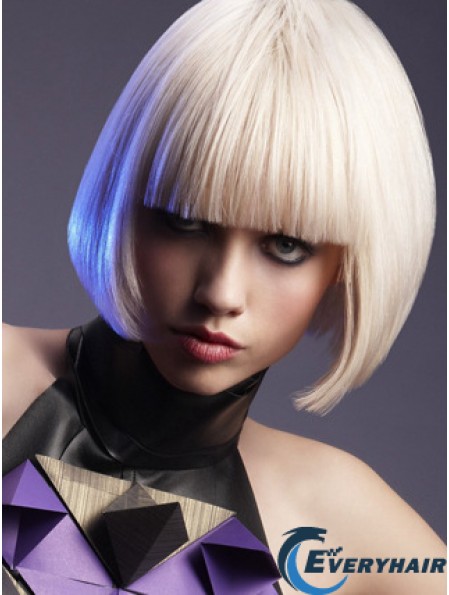 Capless Bobs Chin Length Straight 10 inch Platinum Blonde Best Fashion Wigs