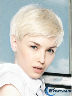 Lace Front Wig Platinum Color Short Length Straight Style Boycuts