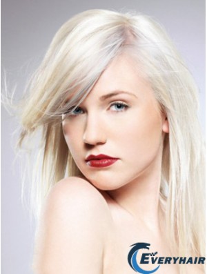 Capless With Bangs Long Straight 16 inch Platinum Blonde Convenient Fashion Wigs
