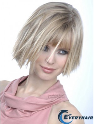 Monofilament Bobs Chin Length Straight 10 inch Platinum Blonde Good Fashion Wigs