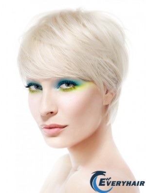 Lace Front Boycuts Short Straight 8 inch Platinum Blonde Soft Fashion Wigs