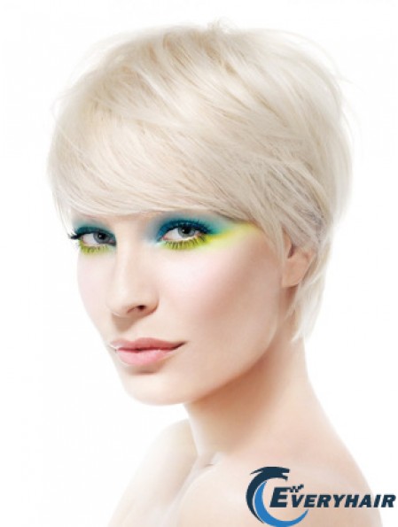 Lace Front Boycuts Short Straight 8 inch Platinum Blonde Soft Fashion Wigs