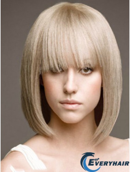Full Lace Bobs Chin Length Straight 12 inch Platinum Blonde Beautiful Fashion Wigs