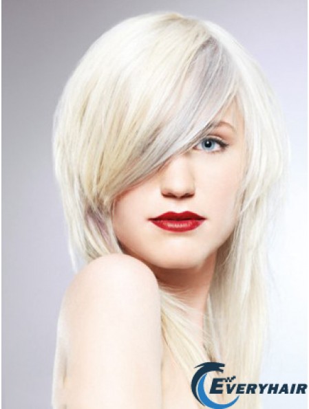 Lace Front With Bangs Long Straight 16 inch Platinum Blonde Fashionable Fashion Wigs