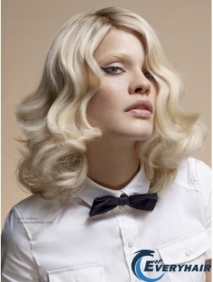Full Lace Without Bangs Shoulder Length Wavy 14 inch Platinum Blonde Top Fashion Wigs