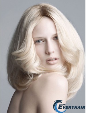Lace Front Without Bangs Shoulder Length Wavy 14 inch Platinum Blonde New Fashion Wigs