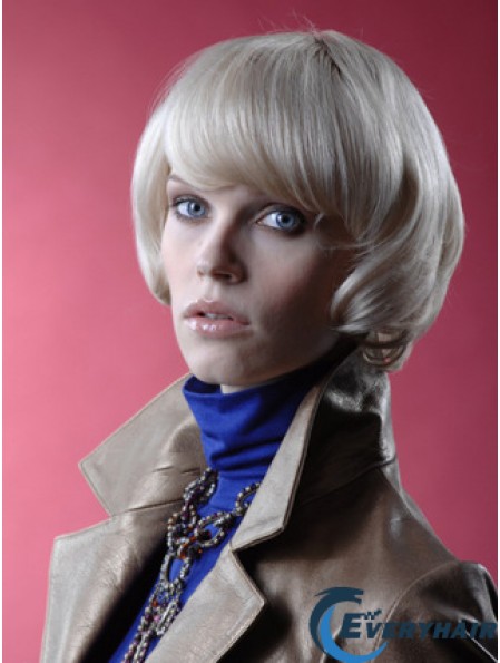 Monofilament Bobs Short Straight 12 inch Platinum Blonde No-Fuss Fashion Wigs