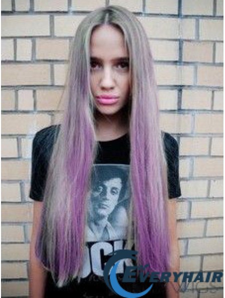 Fashionable Ombre/2 Tone Long Straight Without Bangs 28 inch Human Lace Wigs