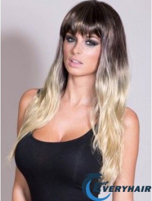 Flexibility Ombre/2 Tone Long Straight With Bangs 24 inch Human Lace Wigs