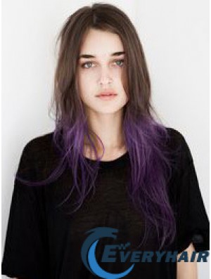 Designed Ombre/2 Tone Long Wavy Without Bangs 24 inch Human Lace Wigs