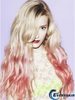 Cheap Ombre/2 Tone Long Wavy With Bangs 26 inch Human Lace Wigs
