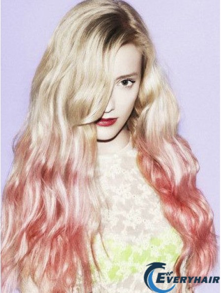 Cheap Ombre/2 Tone Long Wavy With Bangs 26 inch Human Lace Wigs