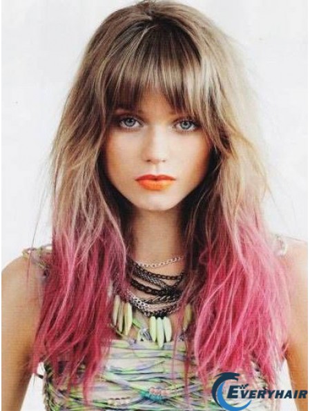 Perfect Ombre/2 Tone Long Straight With Bangs 22 inch Human Lace Wigs
