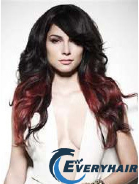 Stylish Ombre/2 Tone Long Wavy With Bangs 22 inch Human Lace Wigs