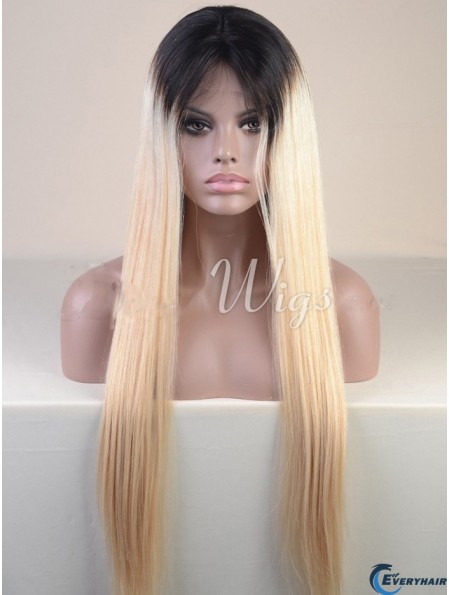 Long Ombre/2 Tone Straight Without Bangs Cheapest African American Wigs