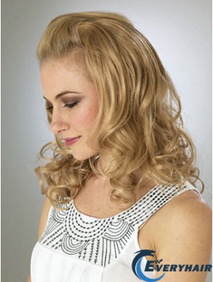Shoulder Length Wavy Blonde Durable Synthetic Half Wigs