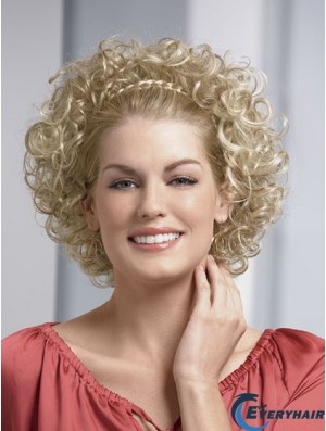 Chin Length Curly Blonde Fashionable Synthetic Half Wigs