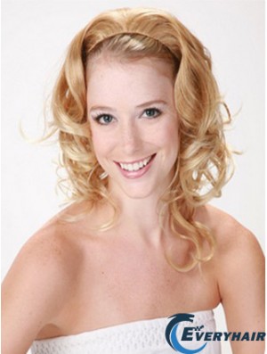Shoulder Length Curly Blonde Style Synthetic Half Wigs