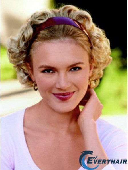 Short Curly Blonde Top Synthetic Half Wigs