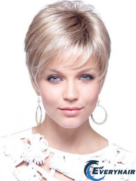 Blonde Cropped Straight Boycuts Capless Modern Ladies Wigs