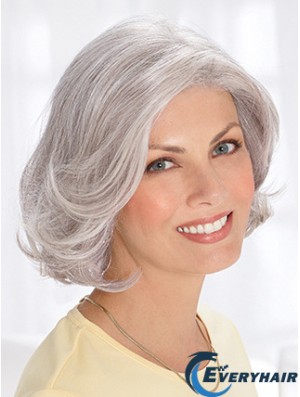 Natural Grey Short Wig Remy Human Wavy Style Chin Length With Capless