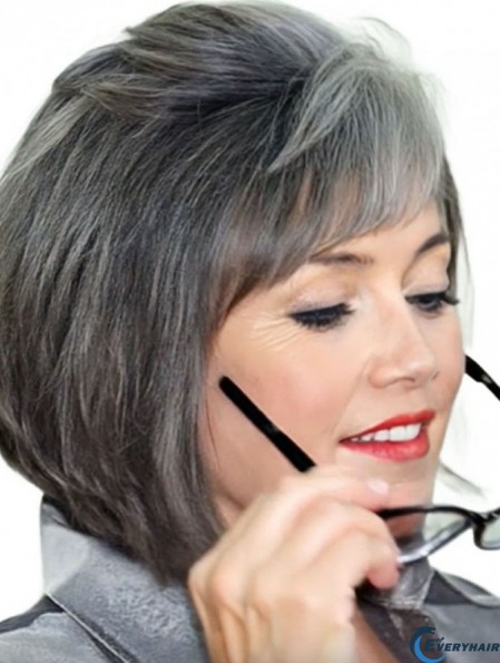 Canada Straight Capless 12 inch Stylish Chin Length Grey Wigs