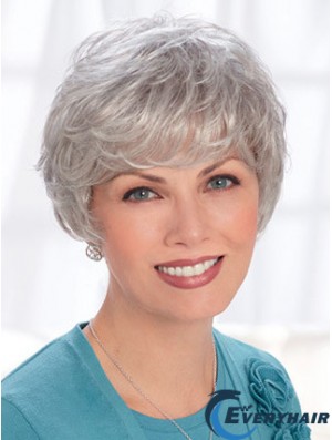 Lace Front Wigs Human Hair Short Length Wavy Style Grey Cut